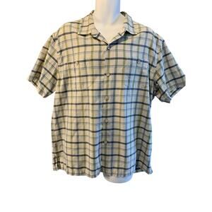Tommy Bahama Shirt Mens XL Button Down Short Sleeves Plaid Beach Blue Silk Blend